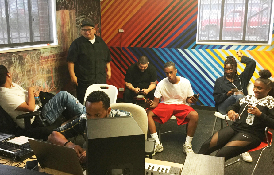 Hip Hop Youth hanging out in recording studio