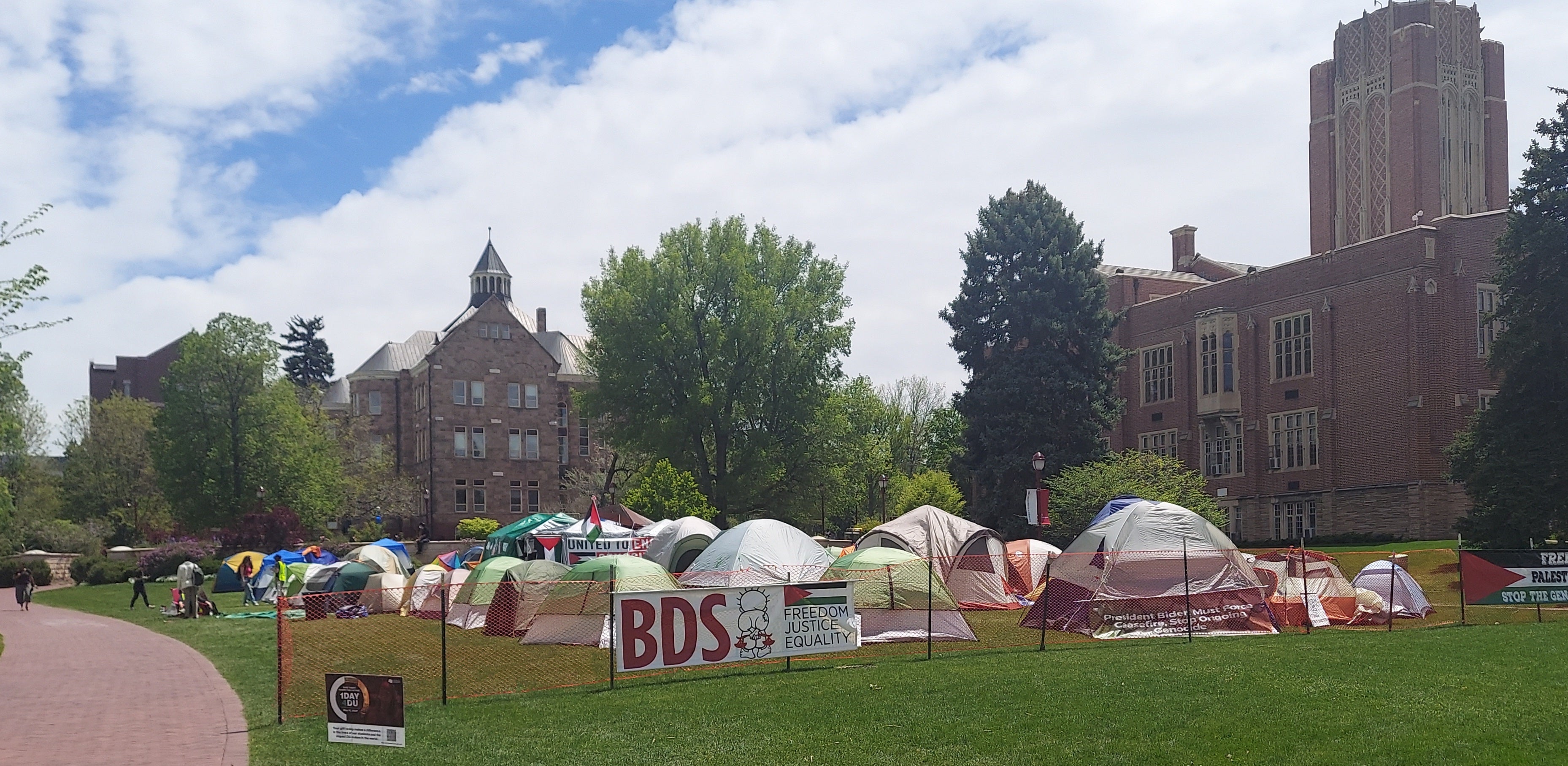 student encampment at DU,m May 2024