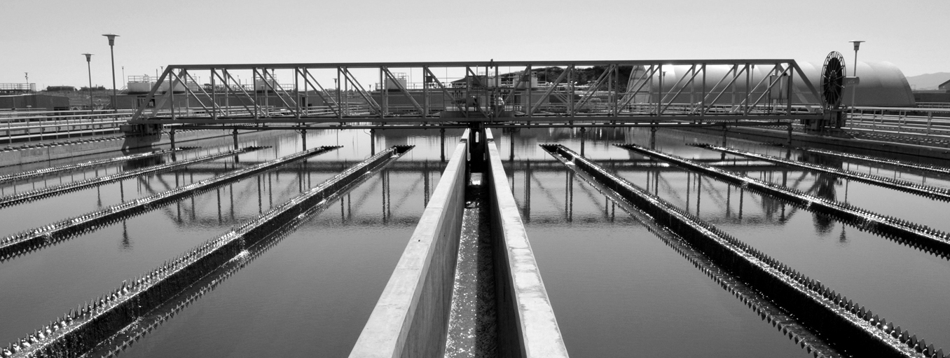 balck and white photo of water treatment pools