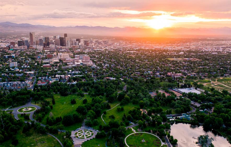 Denver skyline at sunset