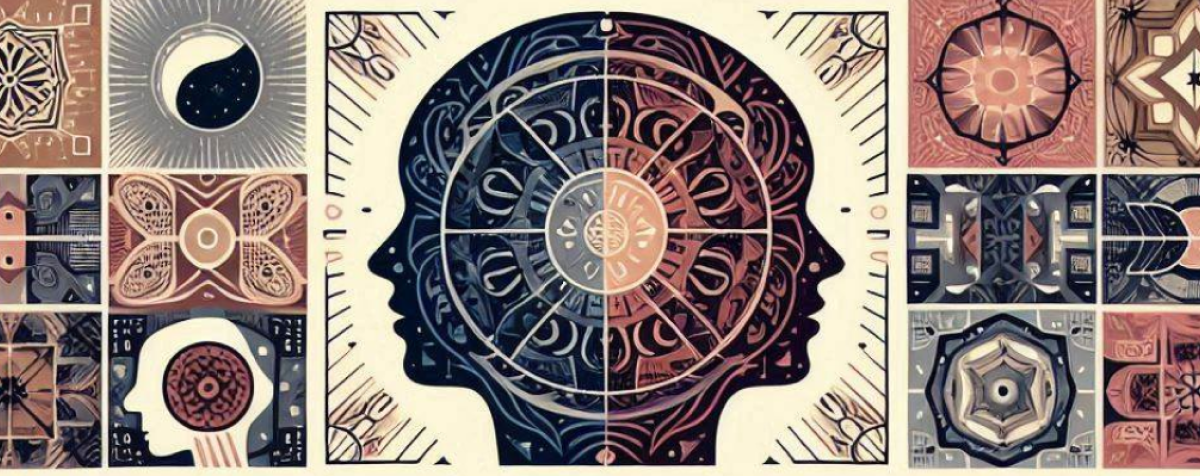 An assortment of different geometric symbols that allude to religious symbols.