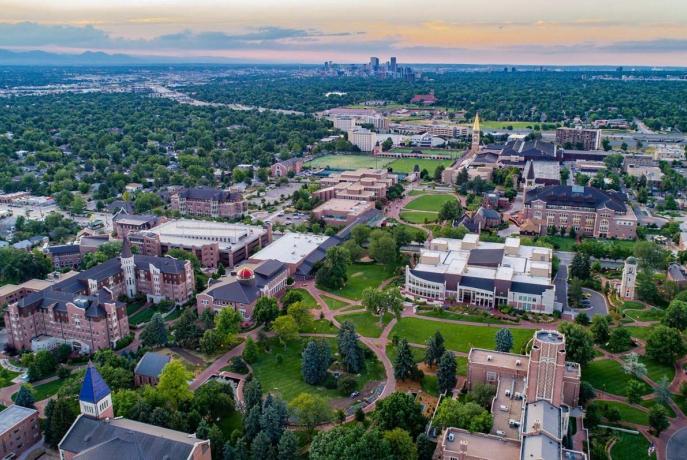 aerial view of DU campus 